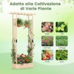 Costway Letto da giardino rialzato con traliccio e drenaggio integrato, Portapianta in legno di abete per interni ed esterni Naturale - immagine 8