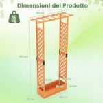 Costway Letto da giardino rialzato con traliccio e drenaggio integrato, Portapianta in legno di abete per interni ed esterni Arancione - immagine 5