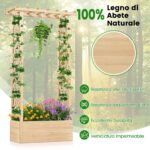 Costway Letto da giardino in legno con traliccio e tetto pendente, Scatola fioriera con fori di drenaggio per interni ed esterni Naturale - immagine 5