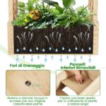 Costway Letto da giardino in legno con traliccio e tetto pendente, Scatola fioriera con fori di drenaggio per interni ed esterni Naturale - immagine 7