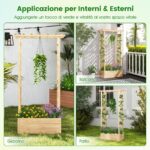 Costway Letto da giardino in legno con traliccio e tetto pendente, Scatola fioriera con fori di drenaggio per interni ed esterni Naturale - immagine 8