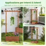 Costway Letto da giardino in legno con traliccio e tetto pendente, Scatola fioriera con fori di drenaggio per interni ed esterni Marrone scuro - immagine 5