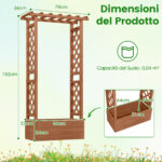 Costway Letto da giardino in legno con traliccio e tetto pendente, Scatola fioriera con fori di drenaggio per interni ed esterni Marrone scuro - immagine 4