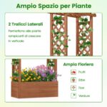 Costway Letto da giardino in legno con traliccio e tetto pendente, Scatola fioriera con fori di drenaggio per interni ed esterni Marrone scuro - immagine 6