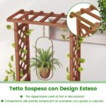 Costway Letto da giardino in legno con traliccio e tetto pendente, Scatola fioriera con fori di drenaggio per interni ed esterni Marrone scuro - immagine 8