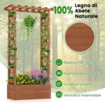 Costway Letto da giardino in legno con traliccio e tetto pendente, Scatola fioriera con fori di drenaggio per interni ed esterni Marrone scuro - immagine 9