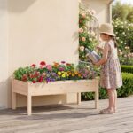 Costway Letto da giardino rialzato con gambe per verdure fiori erbe, Kit da giardinaggio da esterno e interno per balcone Naturale - immagine 2