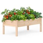 Costway Letto da giardino rialzato con gambe per verdure fiori erbe, Kit da giardinaggio da esterno e interno per balcone Naturale - immagine 3