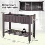 Costway Letto da giardino rialzato con ruote e monitor d'acqua foro di drenaggio e ripiano, Fioriera elevata per piante verdure erbe cortile e patio - immagine 6