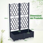 Costway Letto da giardino rialzato con traliccio a reticolo, Fioriera in plastica autoportante per spazi esteriori 76 x 36 x 18 cm Grigio - immagine 4