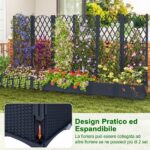 Costway Letto da giardino rialzato con traliccio a reticolo, Fioriera in plastica autoportante per spazi esteriori 76 x 36 x 18 cm Grigio - immagine 8