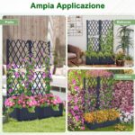 Costway Letto da giardino rialzato con traliccio a reticolo, Fioriera in plastica autoportante per spazi esteriori 76 x 36 x 18 cm Grigio - immagine 6