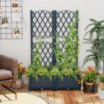 Costway Letto da giardino rialzato con traliccio a reticolo, Fioriera in plastica autoportante per spazi esteriori 76 x 36 x 18 cm Grigio - immagine 2
