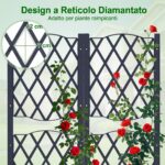 Costway Letto da giardino rialzato con traliccio a reticolo, Fioriera in plastica autoportante per spazi esteriori 76 x 36 x 18 cm Grigio - immagine 5