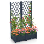 Costway Letto da giardino rialzato con traliccio a reticolo, Fioriera in plastica autoportante per spazi esteriori 76 x 36 x 18 cm Grigio
