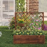 Costway Letto da giardino rialzato elevata per piante rampicanti con traliccio e fori, Letto da giardino rialzato da interno ed esterno Arancione - immagine 2