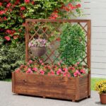 Costway Letto da giardino rialzato elevata per piante rampicanti con traliccio e fori, Letto da giardino rialzato da interno ed esterno Arancione - immagine 3