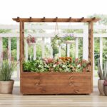 Costway Letto da giardino rialzato elevata per rampicanti con tetto pensile e fori di drenaggio, Letto da giardino rialzato da interni Arancione - immagine 2