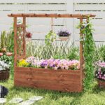 Costway Letto da giardino rialzato elevata per rampicanti con tetto pensile e fori di drenaggio, Letto da giardino rialzato da interni Arancione - immagine 3