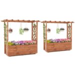 Costway Letto da giardino rialzato elevata per rampicanti con tetto pensile e fori di drenaggio, Letto da giardino rialzato da interni Arancione - immagine 5