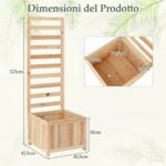 Costway Letto da giardino rialzato in legno con traliccio e fori di drenaggio, Fioriera elevata per piante rampicanti viti fiori verdure interni ed esterni Naturale - immagine 5