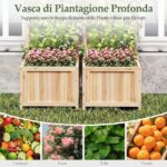 Costway Letto da giardino rialzato in legno con traliccio e fori di drenaggio, Fioriera elevata per piante rampicanti viti fiori verdure interni ed esterni Naturale - immagine 6