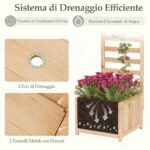 Costway Letto da giardino rialzato in legno con traliccio e fori di drenaggio, Fioriera elevata per piante rampicanti viti fiori verdure interni ed esterni Naturale - immagine 7