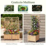 Costway Letto da giardino rialzato in legno con traliccio e fori di drenaggio, Fioriera elevata per piante rampicanti viti fiori verdure interni ed esterni Naturale - immagine 8
