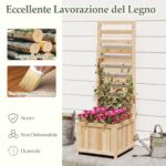 Costway Letto da giardino rialzato in legno con traliccio e fori di drenaggio, Fioriera elevata per piante rampicanti viti fiori verdure interni ed esterni Naturale - immagine 9