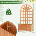 Costway Letto da giardino rialzato in legno con traliccio per piante rampicanti, Vaso da esterno per fiori verdure ed erbe aromatiche Marrone - immagine 5