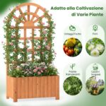Costway Letto da giardino rialzato in legno con traliccio per piante rampicanti, Vaso da esterno per fiori verdure ed erbe aromatiche Marrone - immagine 6