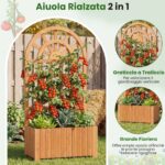 Costway Letto da giardino rialzato in legno con traliccio per piante rampicanti, Vaso da esterno per fiori verdure ed erbe aromatiche Marrone - immagine 7