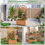 Costway Letto da giardino rialzato in legno con traliccio per piante rampicanti, Vaso da esterno per fiori verdure ed erbe aromatiche Marrone - immagine 8