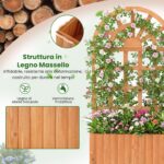 Costway Letto da giardino rialzato in legno con traliccio per piante rampicanti, Vaso da esterno per fiori verdure ed erbe aromatiche Marrone - immagine 9