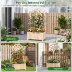 Costway Letto da giardino rialzato in legno con traliccio per piante rampicanti, Vaso da esterno per fiori verdure ed erbe aromatiche Naturale - immagine 8