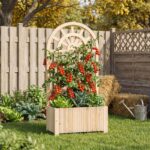 Costway Letto da giardino rialzato in legno con traliccio per piante rampicanti, Vaso da esterno per fiori verdure ed erbe aromatiche Naturale - immagine 2