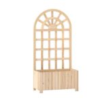 Costway Letto da giardino rialzato in legno con traliccio per piante rampicanti, Vaso da esterno per fiori verdure ed erbe aromatiche Naturale - immagine 4