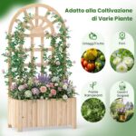 Costway Letto da giardino rialzato in legno con traliccio per piante rampicanti, Vaso da esterno per fiori verdure ed erbe aromatiche Naturale - immagine 6