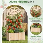 Costway Letto da giardino rialzato in legno con traliccio per piante rampicanti, Vaso da esterno per fiori verdure ed erbe aromatiche Naturale - immagine 7