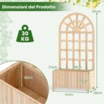 Costway Letto da giardino rialzato in legno con traliccio per piante rampicanti, Vaso da esterno per fiori verdure ed erbe aromatiche Naturale - immagine 5