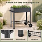 Costway Letto da giardino rialzato per coltivare ortaggi erbe e fiori per cortile e balcone, Fioriera in metallo aiuola alta da esterno Grigio - immagine 6