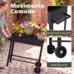 Costway Letto da giardino rialzato per coltivare ortaggi erbe e fiori per cortile e balcone, Fioriera in metallo aiuola alta da esterno Nero - immagine 6