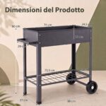 Costway Letto da giardino rialzato per coltivare ortaggi erbe e fiori per cortile e balcone, Fioriera in metallo aiuola alta da esterno Grigio - immagine 8