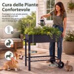 Costway Letto da giardino rialzato per coltivare ortaggi erbe e fiori per cortile e balcone, Fioriera in metallo aiuola alta da esterno Nero - immagine 8