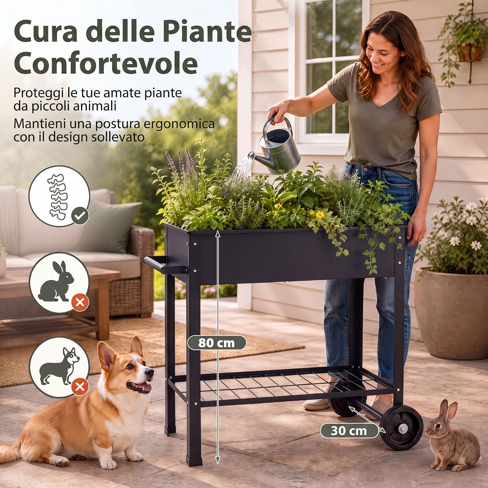Costway Letto da giardino rialzato per coltivare ortaggi erbe e fiori per cortile e balcone, Fioriera in metallo aiuola alta da esterno Nero - immagine 8