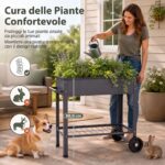 Costway Letto da giardino rialzato per coltivare ortaggi erbe e fiori per cortile e balcone, Fioriera in metallo aiuola alta da esterno Grigio - immagine 5