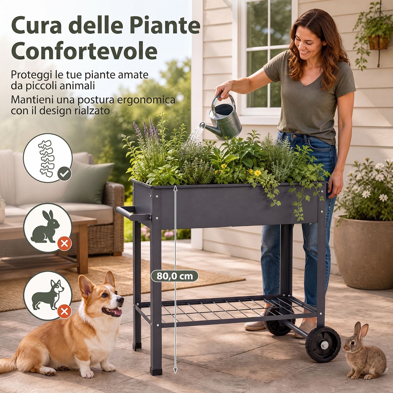 Costway Letto da giardino rialzato per coltivare ortaggi erbe e fiori per cortile e balcone, Fioriera in metallo aiuola alta da esterno Grigio - immagine 5