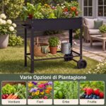 Costway Letto da giardino rialzato per coltivare ortaggi erbe e fiori per cortile e balcone, Fioriera in metallo aiuola alta da esterno Nero - immagine 9