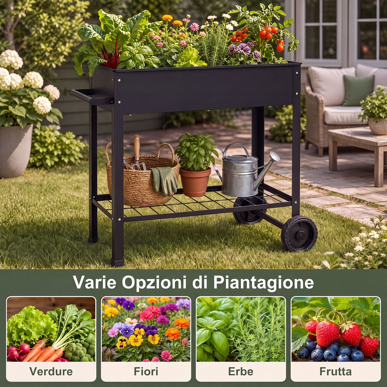 Costway Letto da giardino rialzato per coltivare ortaggi erbe e fiori per cortile e balcone, Fioriera in metallo aiuola alta da esterno Nero - immagine 9