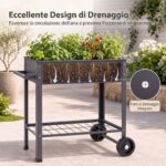 Costway Letto da giardino rialzato per coltivare ortaggi erbe e fiori per cortile e balcone, Fioriera in metallo aiuola alta da esterno Grigio - immagine 9